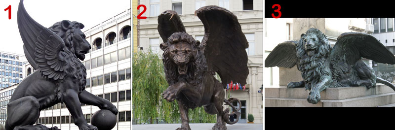 bronze flying lion statue
