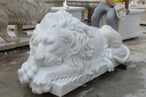 nartural marble sleeping lion statues life-size animal sculptures for decoration