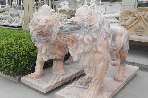 Decorative Hand Carved Yellow Marble Lion Sculptures for sale