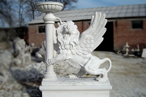 Winged natural marble lion statue for outdoor lawn ornaments