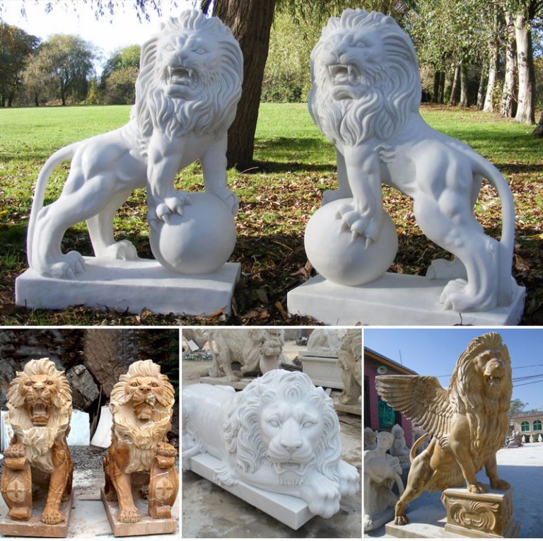 Big roaring winged lion statues in pairs for front porch on sale