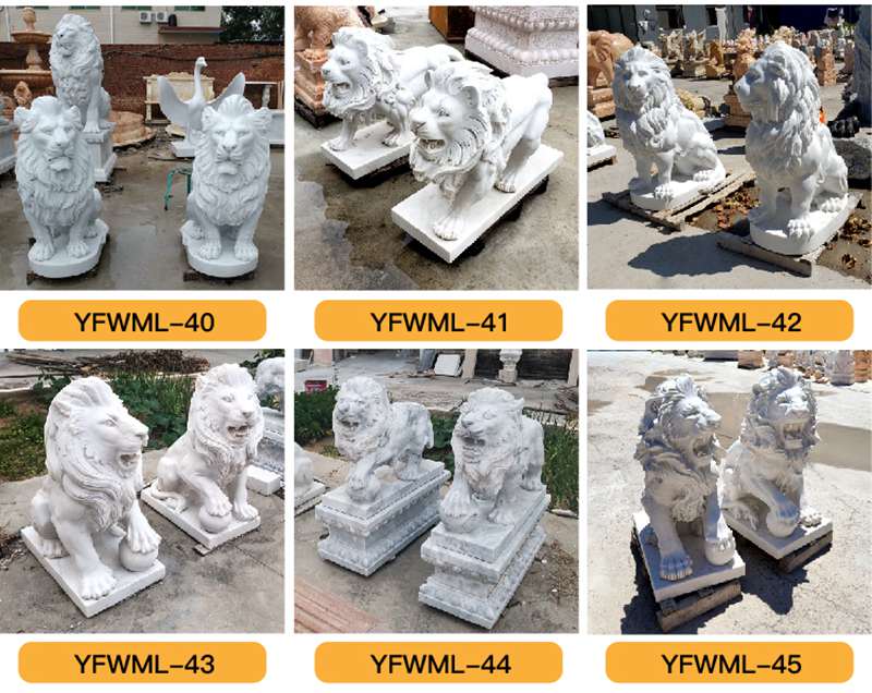Life Size Detailed Carved Marble Lion Statue Outdoor Square Decor Factory Supplier