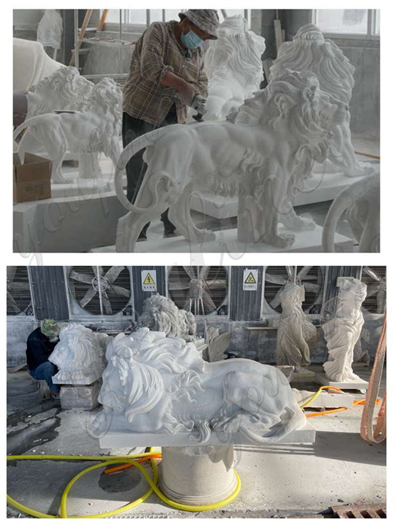 carving for the marble lion statues-YouFine Sculpture