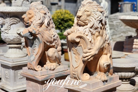 lion with shield statue-YouFine Sculpture.
