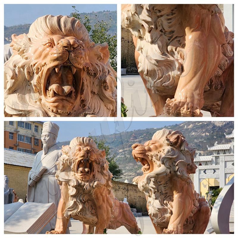 carving details show for the standing lion statue