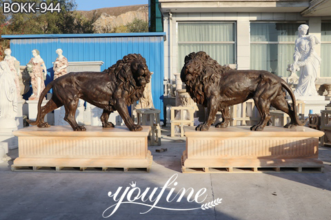 Life-Size Antique Bronze Lion Statue Pairs for Porch BOKK-944