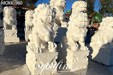 Marble Chinese Foo Dog Statue for Front Porch Decor MOKK-960