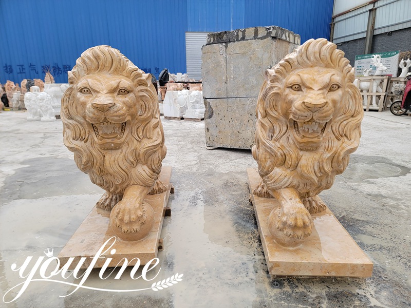 Red Marble Lion Statues Details