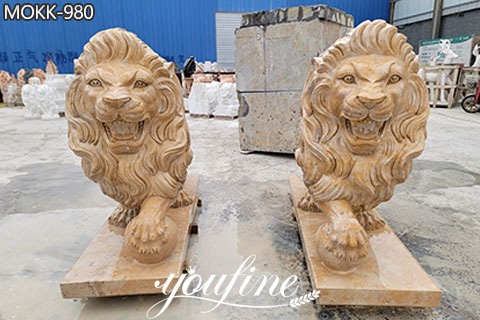 Large Red Marble Sitting Lion Statue Outdoor Decor for Sale MOKK-980