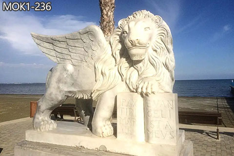 White Marble Winged Lion Statue for Outdoor Factory Supply