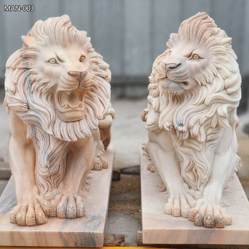 White Marble Garden Lions Sculpture for Sale 2