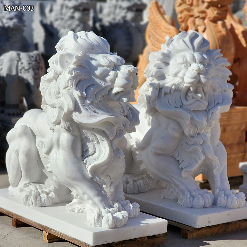 White Marble Garden Lions Sculpture for Sale (2)