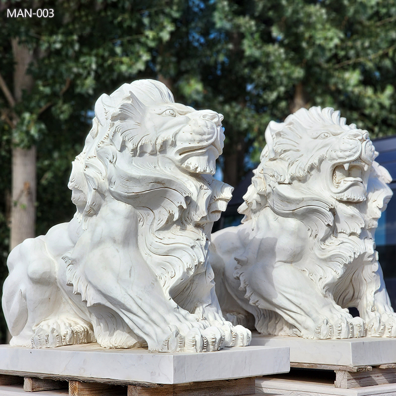 White Marble Garden Lions Sculpture for Sale